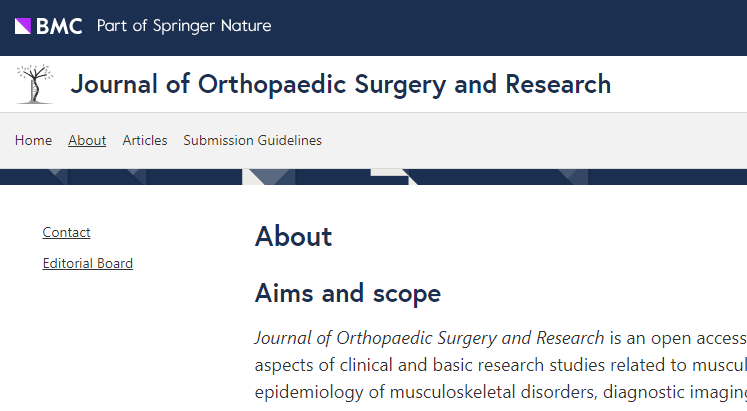 【論文】我院顧霄鵬、胡鴻等醫(yī)師參與撰寫的醫(yī)學(xué)論文在SCI期刊Journal of Orthopaedic Surgery and Research上發(fā)表